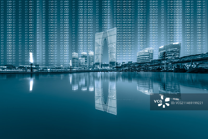 数字幕帘大数据概念城市背景图片素材