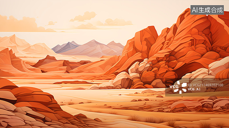 【AI数字艺术】沙漠戈壁风景插画图片素材