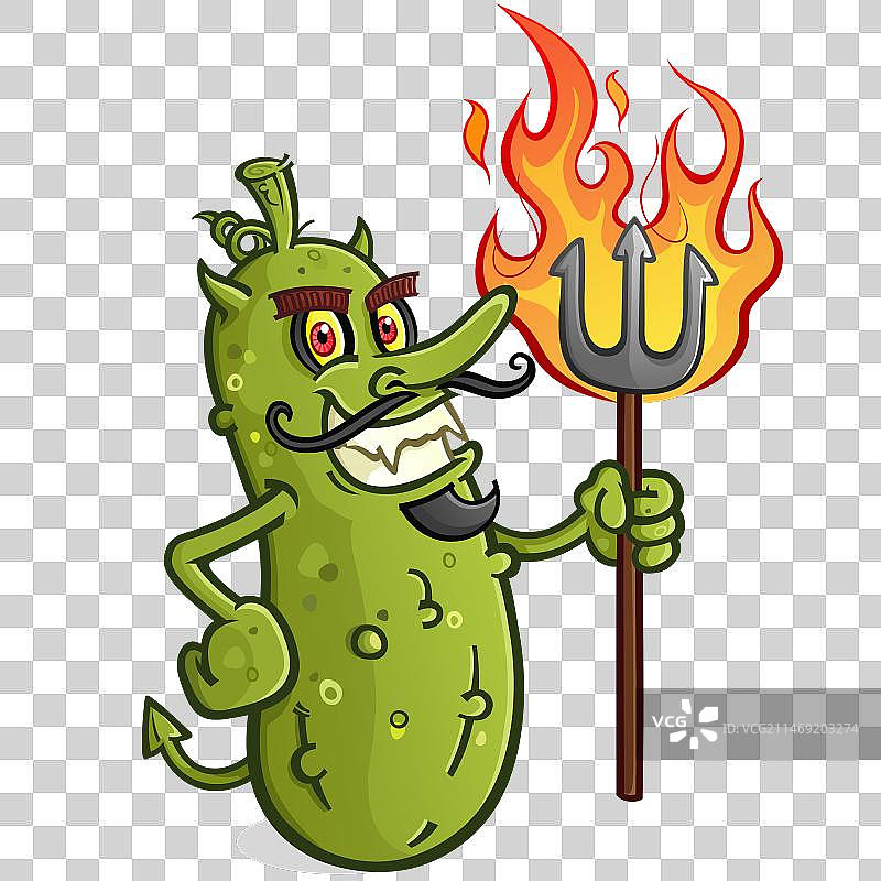 拿着干草叉的泡菜恶魔卡通人物图片素材