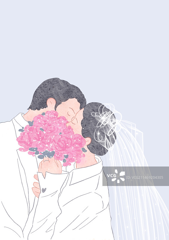 情侣水彩婚礼浪漫插画图片素材