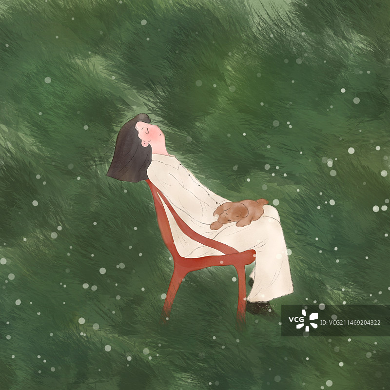 坐在草海里的女孩风景插画图片素材