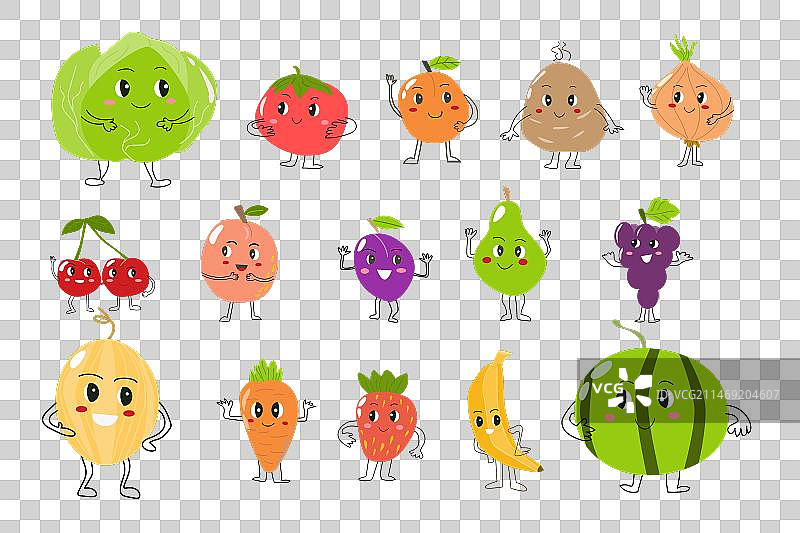 带轮廓的可爱蔬菜水果图案合集图片素材