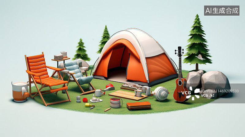 【AI数字艺术】露营帐篷3D图标图片素材
