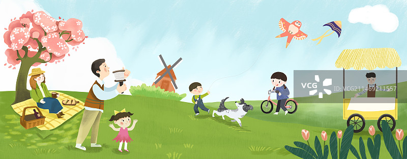 春天放风筝野餐图片素材