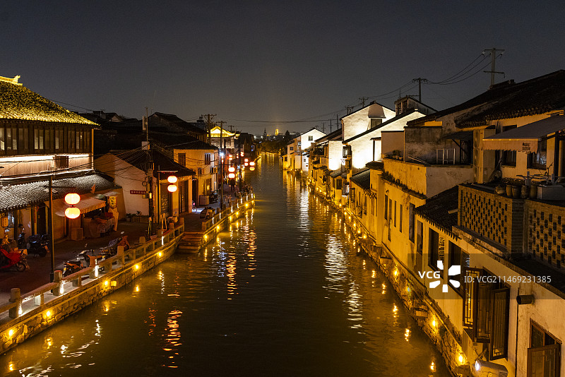 苏州山塘街老街慢生活夜晚图片素材