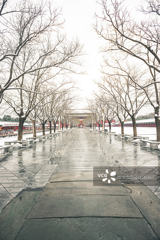 北京故宫端门御道冬天冰雪图片素材