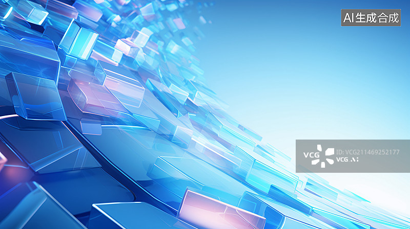 【AI数字艺术】抽象未来科技毛玻璃效果，现代蓝色技术背景图片素材