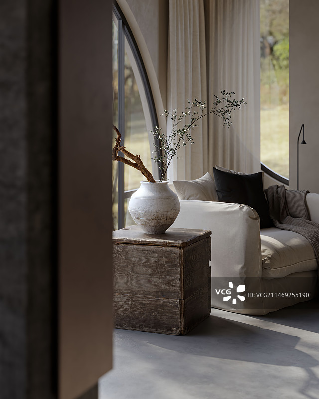 民宿侘寂风格大厅地下室客房摄影图片素材