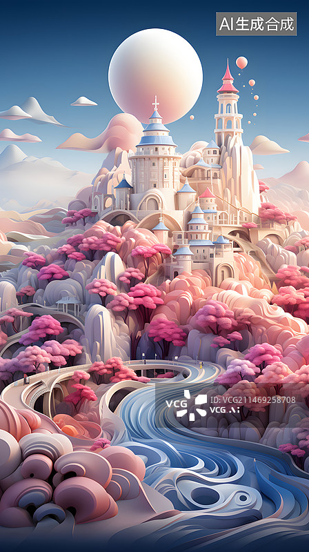 【AI数字艺术】浪漫城堡插画图片素材