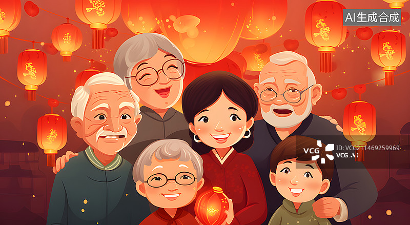 【AI数字艺术】幸福家庭庆祝新年图片素材