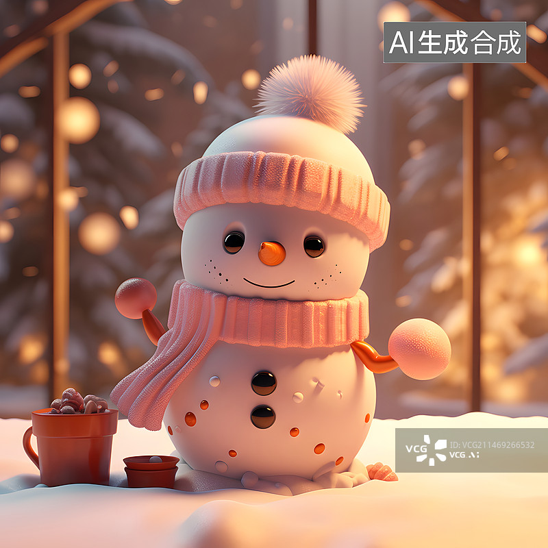 【AI数字艺术】圣诞节的雪人在微笑图片素材