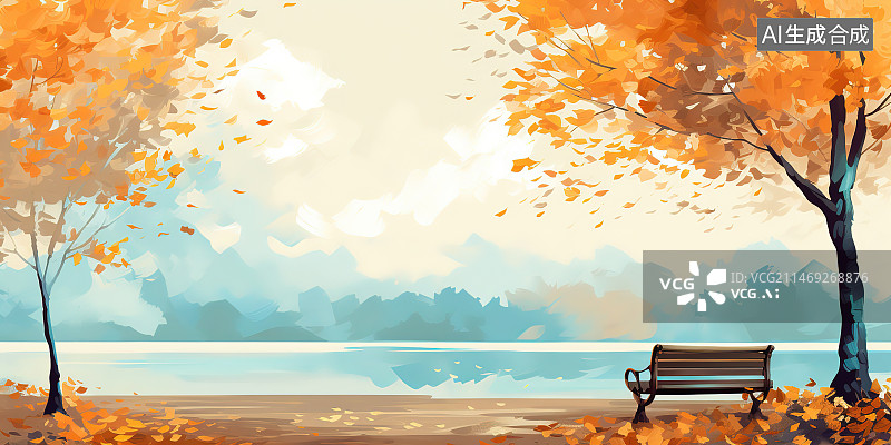 【AI数字艺术】秋天公园里的树木和植物图片素材