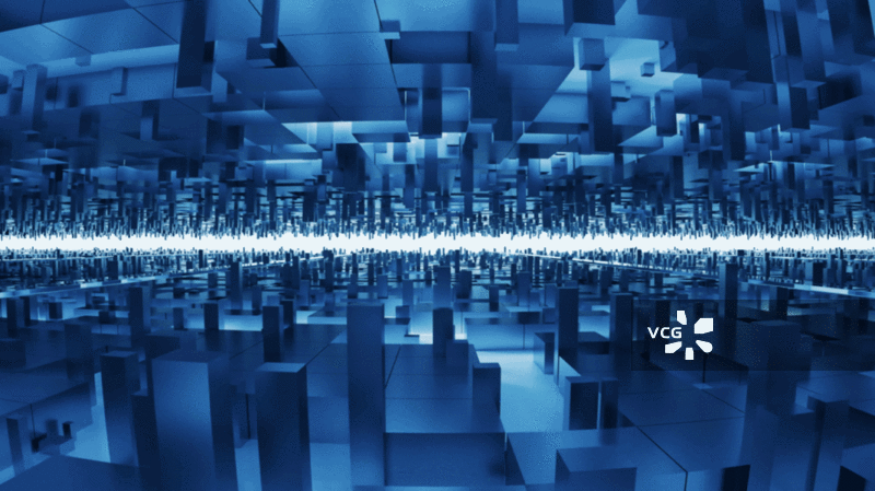 蓝色科技感方块隧道3D渲染图片素材