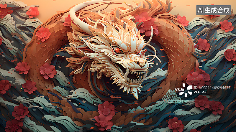 【AI数字艺术】纸雕风格龙图片素材