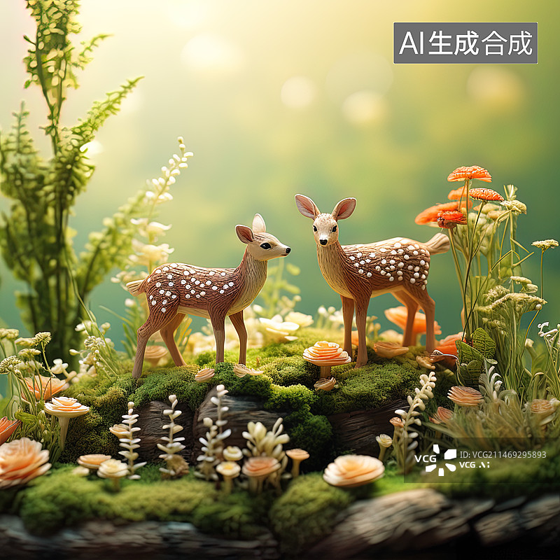 【AI数字艺术】两只鹿站在公园里面图片素材