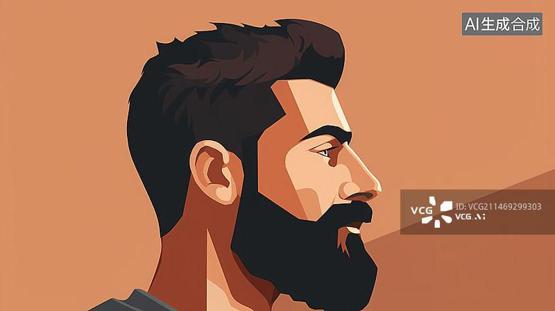 【AI数字艺术】一个络腮胡子男子的侧面肖像图片素材