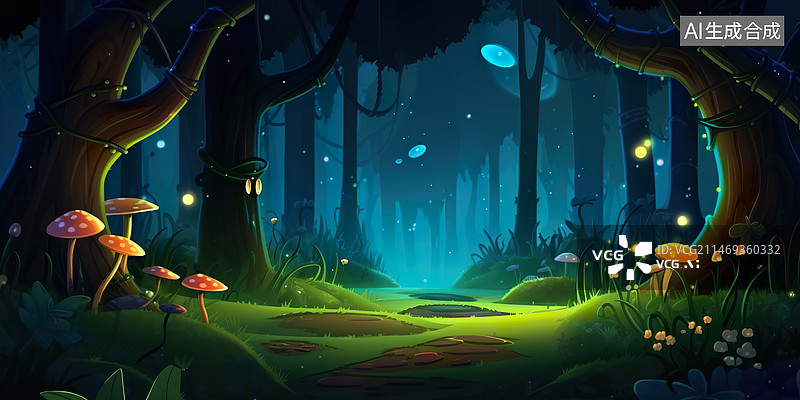 【AI数字艺术】夜晚的森林自然风景图片素材