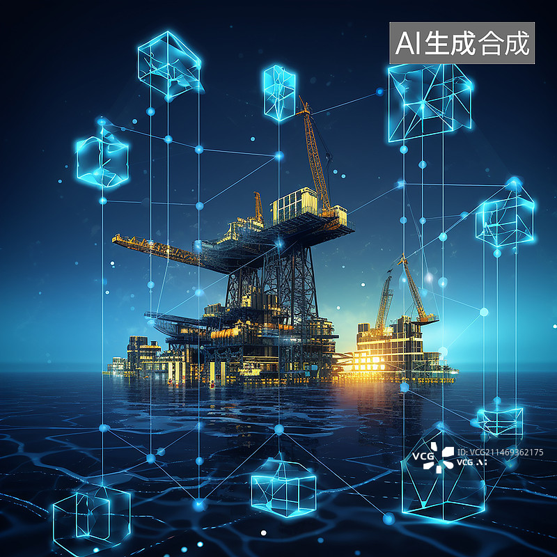 【AI数字艺术】水上能源挖掘平台未来科技技术图图片素材