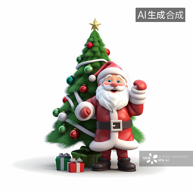 【AI数字艺术】3D圣诞老人和圣诞树图片素材