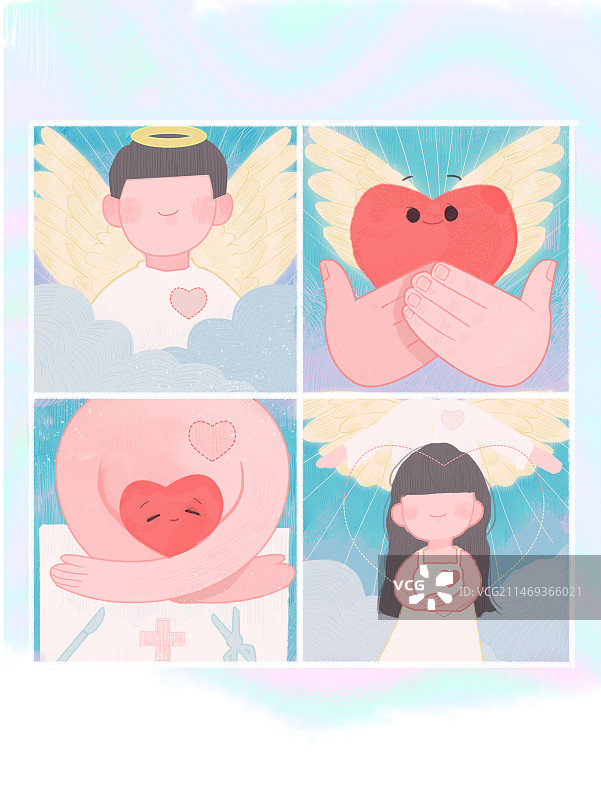 手绘公益类天使爱心礼物插画儿童图片素材
