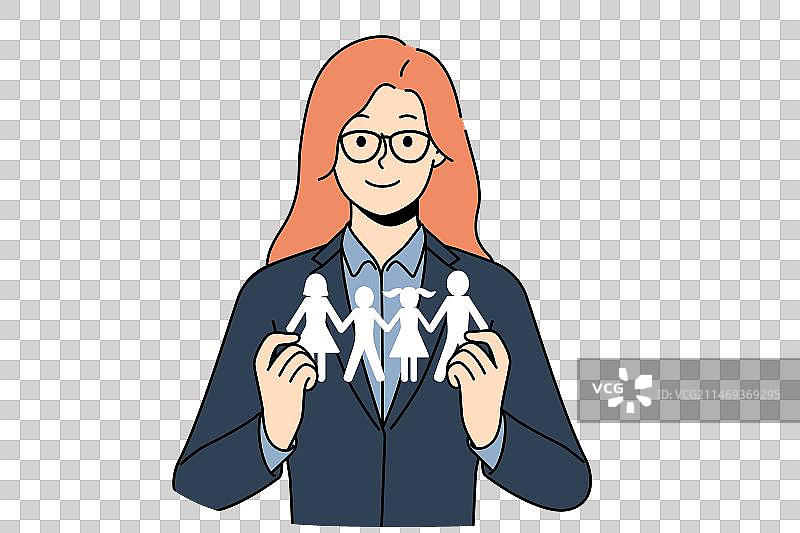 微笑的社会工作者手持家庭模型图片素材