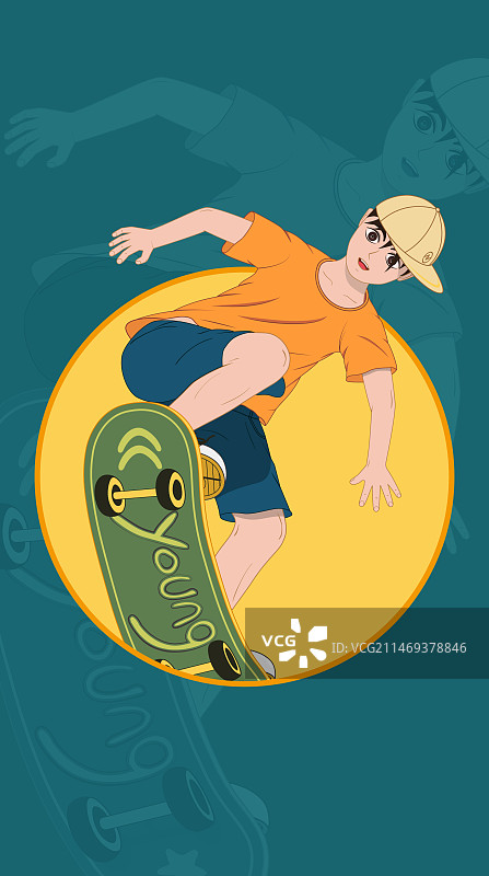 玩滑板的少年矢量插画海报图片素材