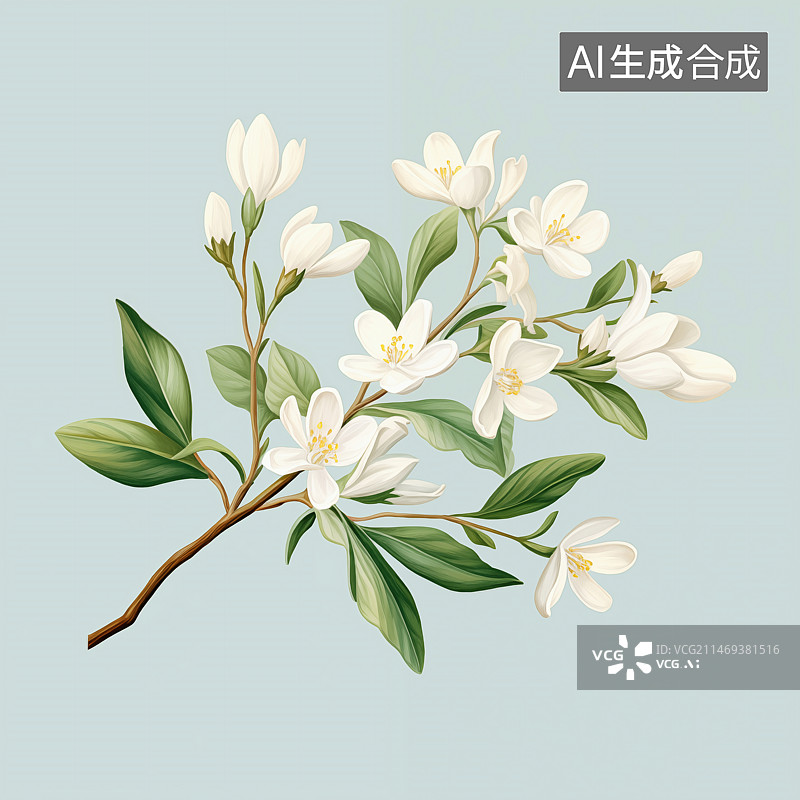 【AI数字艺术】茉莉花饮料包装设计插画图片素材