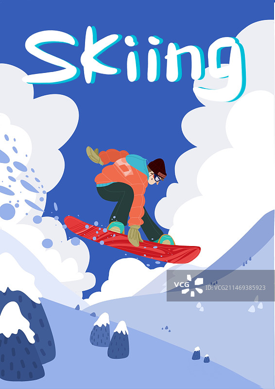 扁平风格 滑雪季节 一位滑雪运动员图片素材