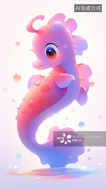 【AI数字艺术】可爱的小海马卡通形象图片素材