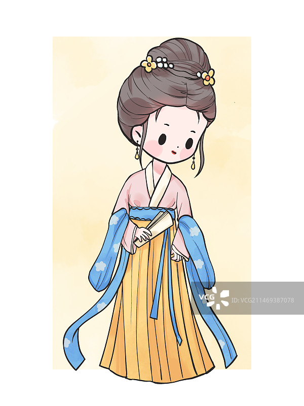 古风手绘汉服女孩古装美人图片素材