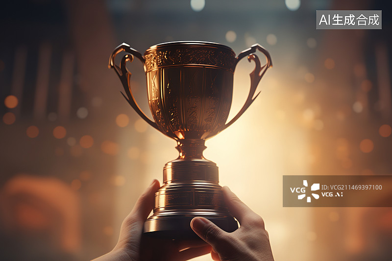 【AI数字艺术】手捧奖杯图片素材