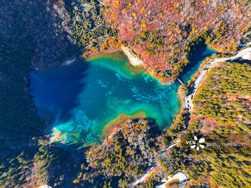 九寨沟五花海航拍图片素材