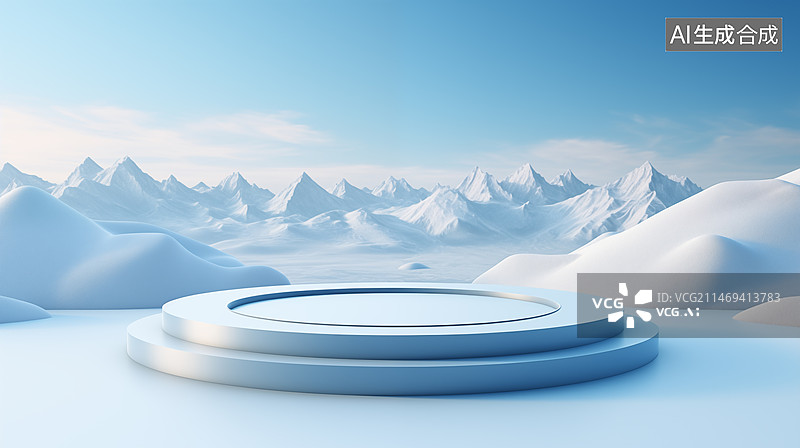 【AI数字艺术】3D产品静物背景台雪景图片素材