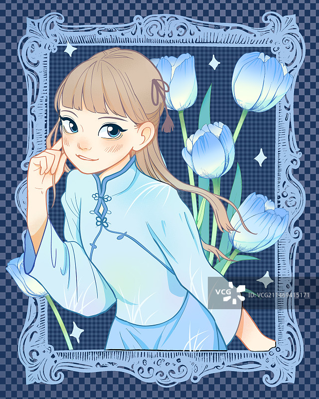 蓝色少女图片素材