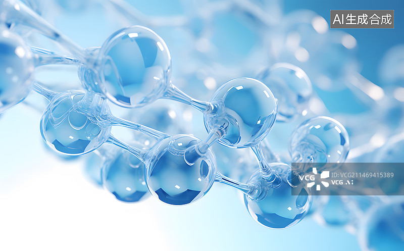 【AI数字艺术】3D立体微观显微镜生物科技分子结构淡蓝色背景图片素材