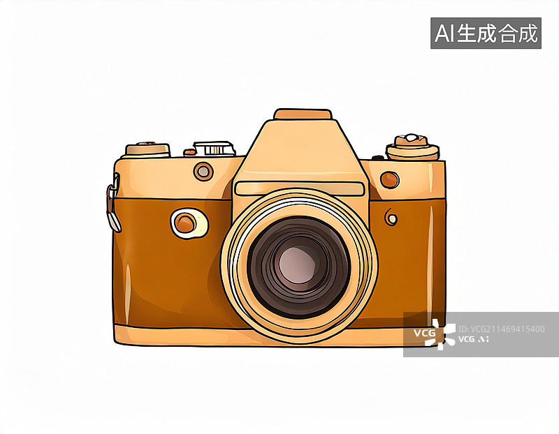 【AI数字艺术】白背景简约绘画老式照相机图片素材