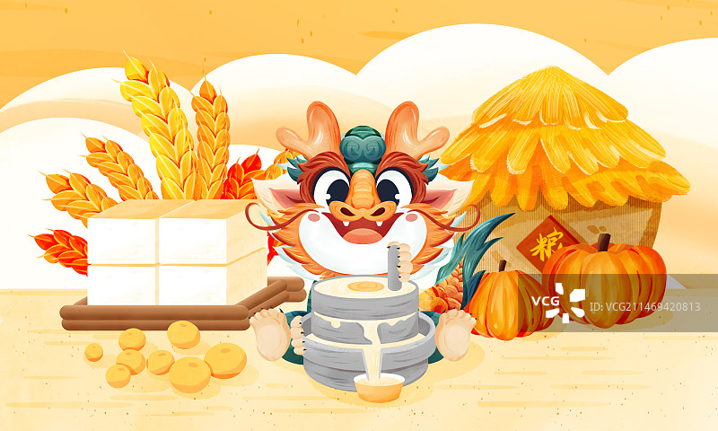 龙年卡通人物腊月二十五做豆腐插画图片素材