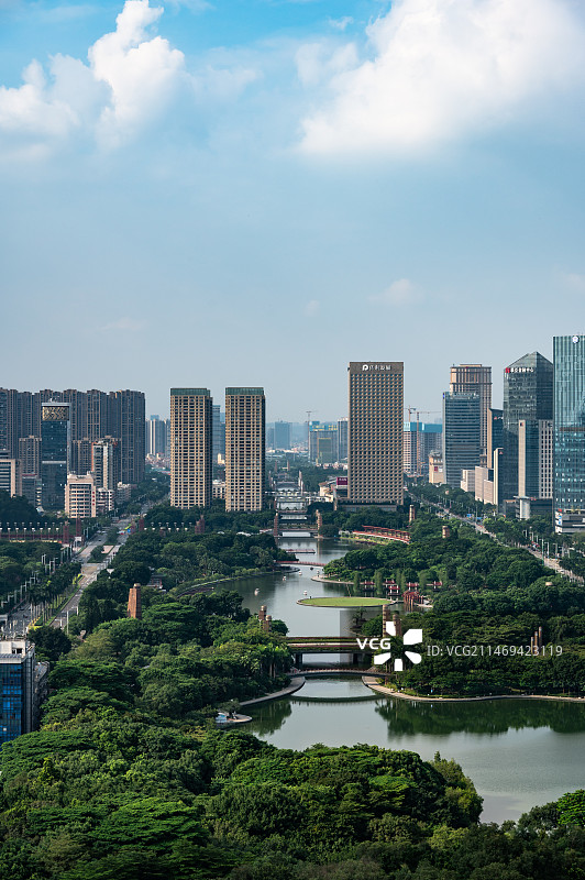 佛山市南海区千灯湖。魁星阁中轴线拍摄。图片素材