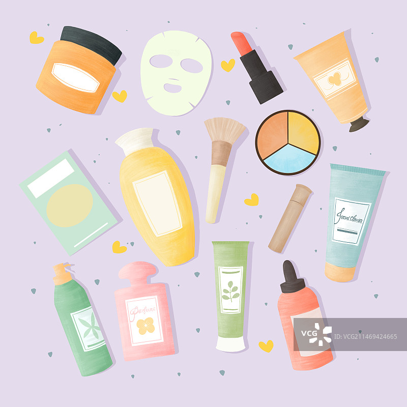 手绘护肤品小物件插画集锦图片素材