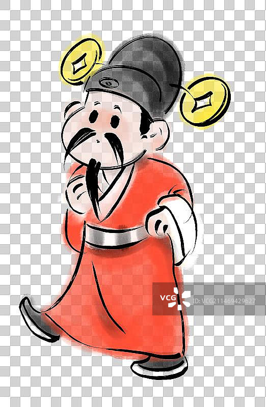 水墨风卡通财神古代人插画元素图片素材