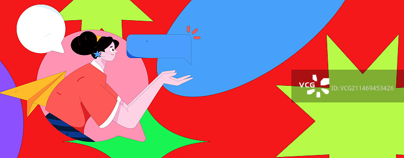 虚拟的人物社交沟通概念商业扁平矢量手绘插画图片素材