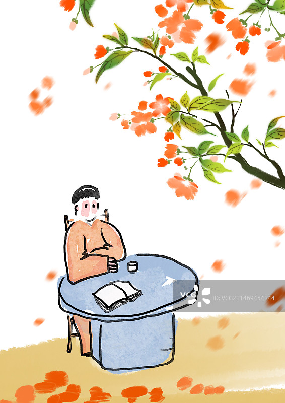 二十四节气日历插画民国人物健康生活方式插画图片素材