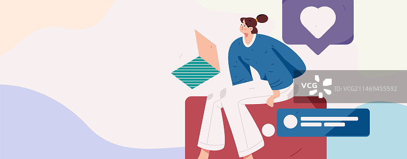 虚拟的人物社交沟通概念商业扁平矢量手绘插画图片素材