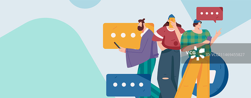 虚拟的人物社交沟通概念商业扁平矢量手绘插画图片素材