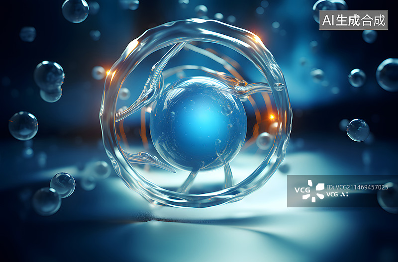 【AI数字艺术】半透明细胞蓝色背景生物医学领域概念细胞微观图片素材