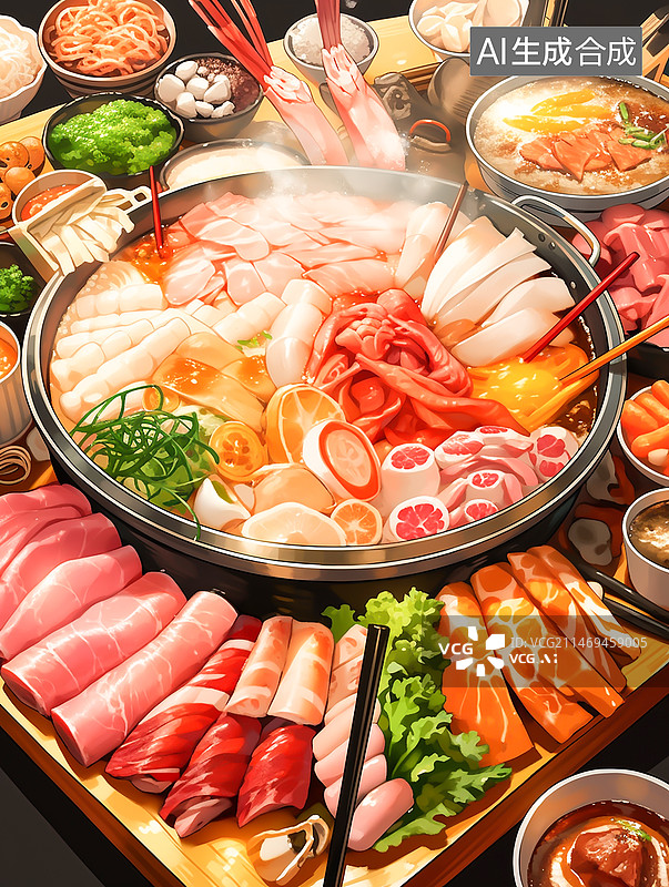 【AI数字艺术】美食火锅插画图片素材