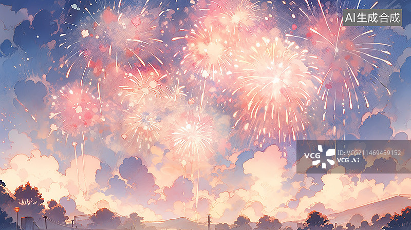 【AI数字艺术】跨年节日夜晚绽放在天空的烟花图片素材