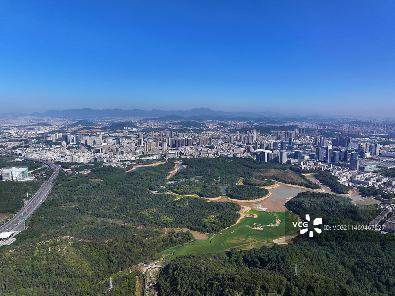 广东省深圳市龙岗区平湖生态园都市生态园航拍图片素材