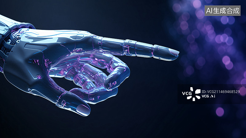【AI数字艺术】人工智能概念机器人手指，未来科技数字自动化场景插图图片素材