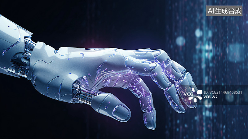 【AI数字艺术】人工智能概念机器人手指，未来科技数字自动化场景插图图片素材